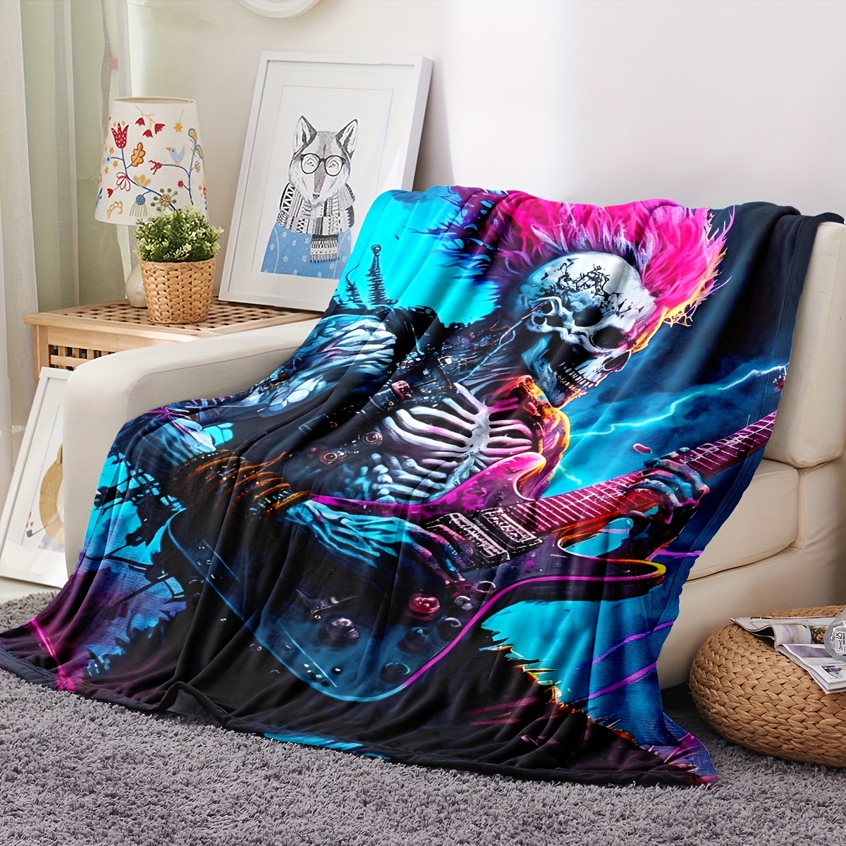 Music Art Skull Blanket Flannel Ultra Soft Comfortable Temu