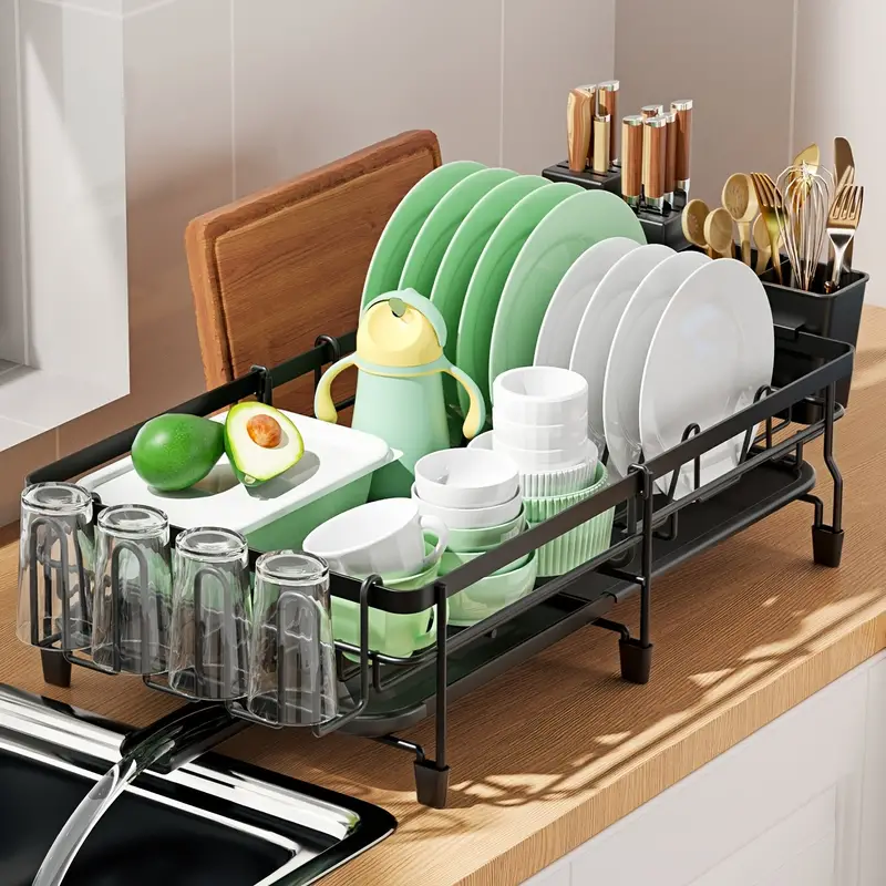 Large Dish Drying Rack, Extendable Dish Rack, Multifunctional Dish Rack For  Kitchen Counter, Anti-rust Drying Dish Rack With Cutlery & Cup Holders,  Home Kitchen Accessories - Temu