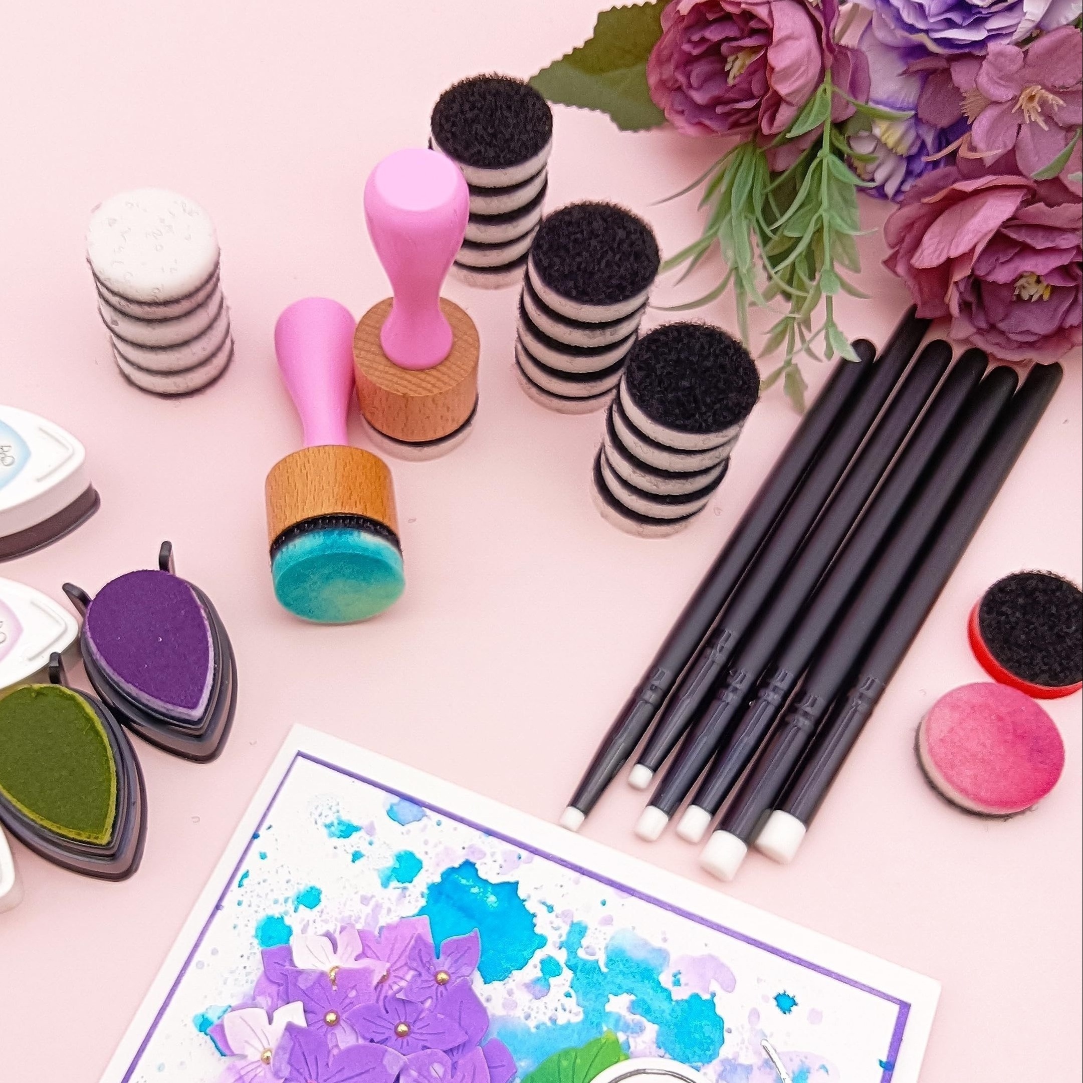 6Pcs Blending Brushes for Crafts, 4# Ink Blending Brushes 6 Color