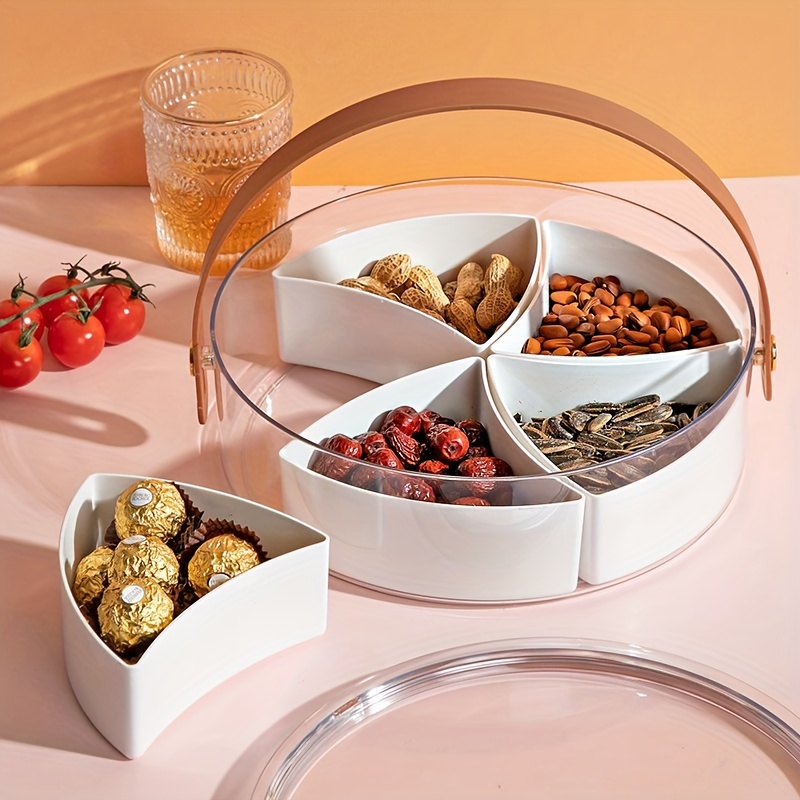 Geteilte Behälter mit transparenten Deckeln Serviertablett – 4 separate  Aufbewahrungsfächer aus Kunststoff mit Deckel – für Süßigkeiten, Obst