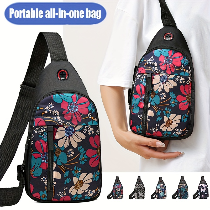 

Floral Butterfly Print Sling Backpack, Fashion Nylon Crossbody Bag, Outdoor Sport Chest Bag Fanny Pack
