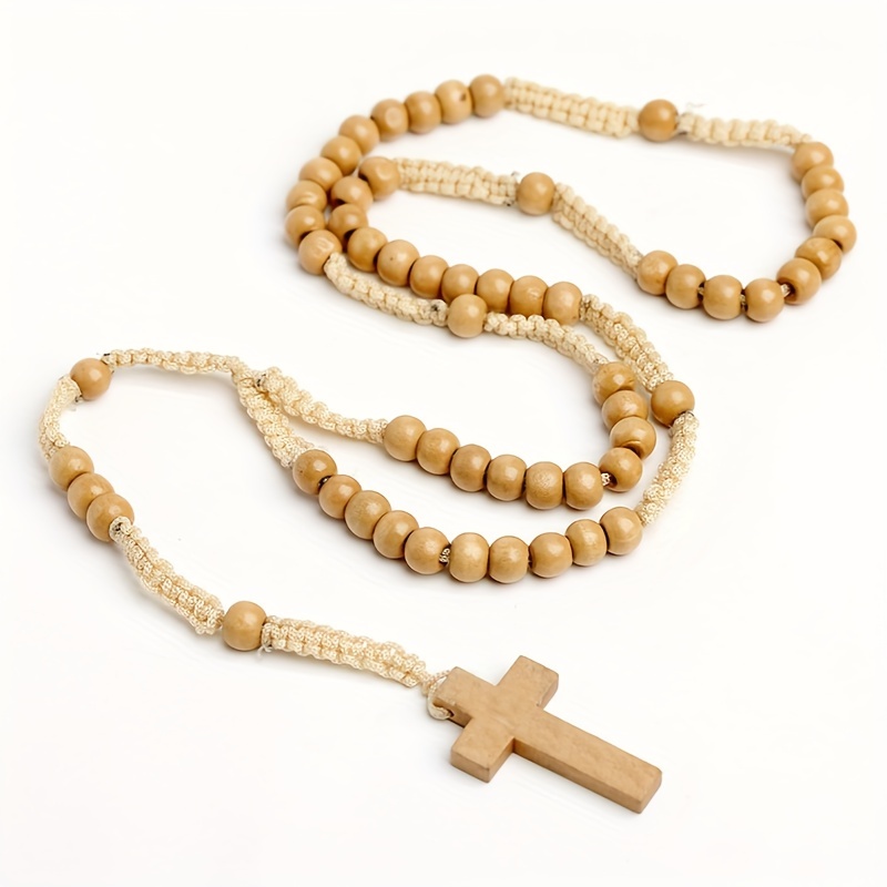 

1pc, Natural Wooden Beads Eastern Mindful Beads Necklace Hand Woven Cross Necklace Jewelry Birthday Gift