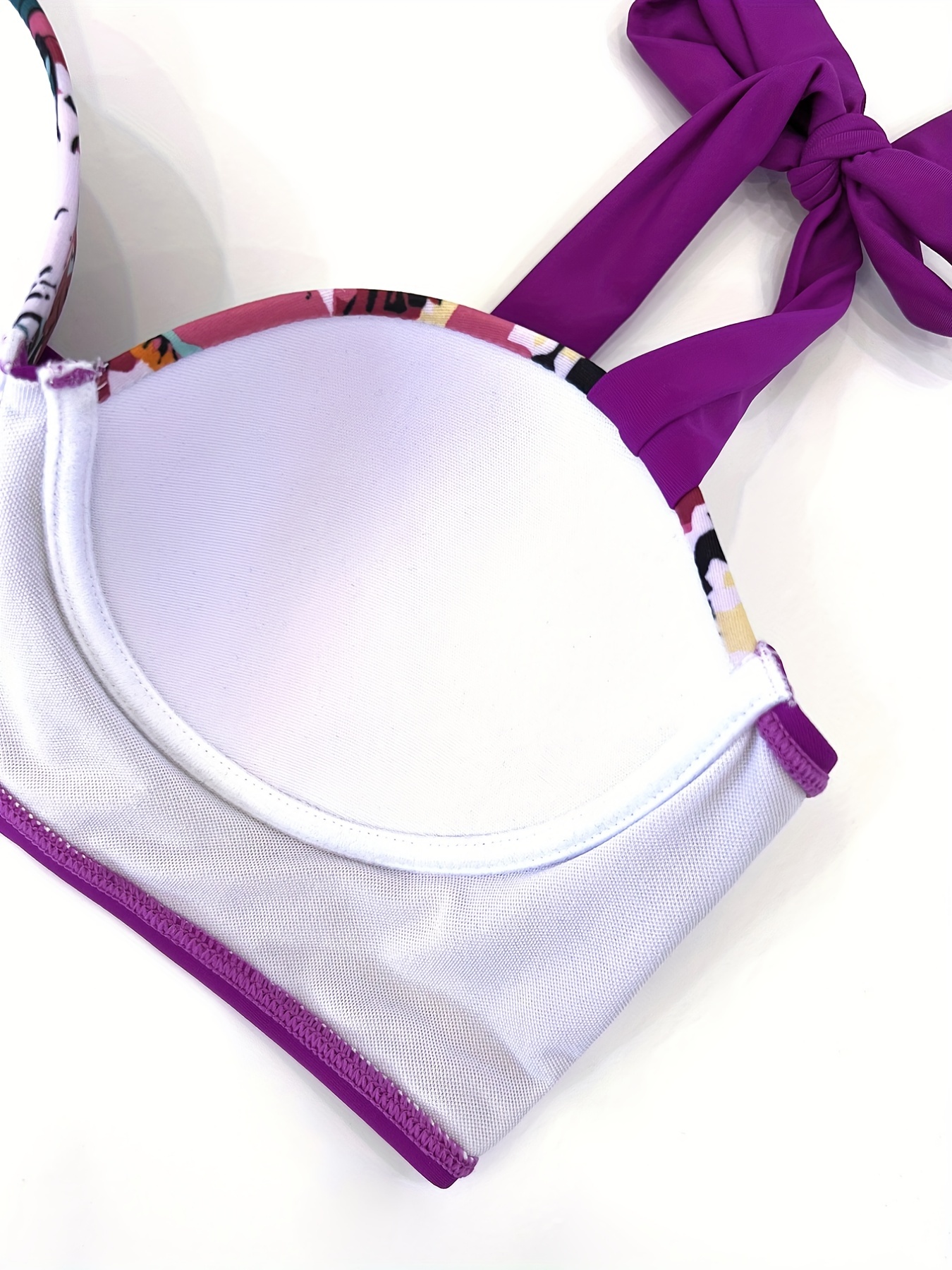 Purple Tie Shoulder Printed Bikini High Waist Stretchy Push - Temu