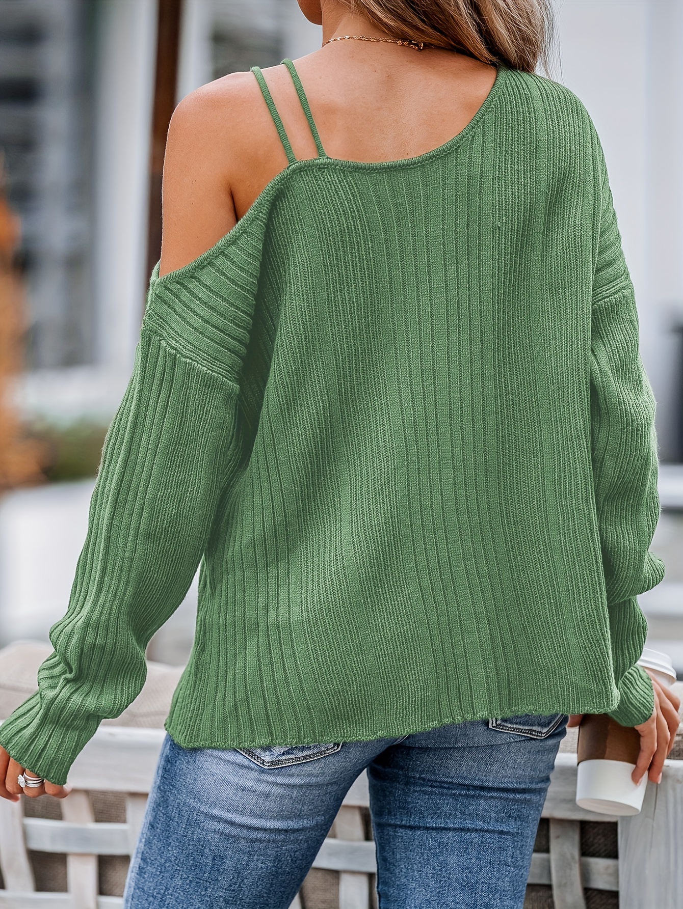 Повседневный свитер больших размеров, женский однотонный джемпер средней эластичности на одно плечо с длинным рукавом большого размера