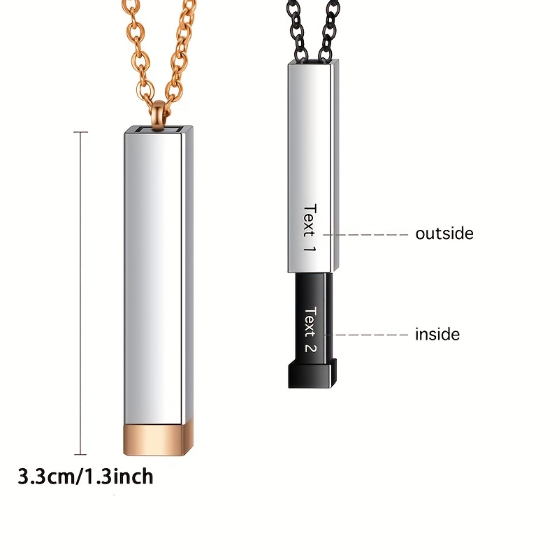 Personalized Square Retractable Necklace Engraved Name Stainless Steel
