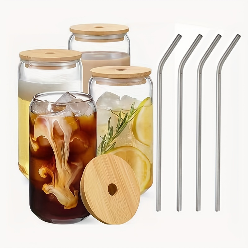 16oz Quote Libbey Glass Can, Iced Coffee Glass Can With Lid and
