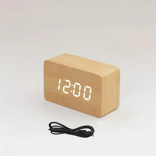 1 Stück, Digitaler Wecker, Elektronische Led-zeitanzeige Aus Holz