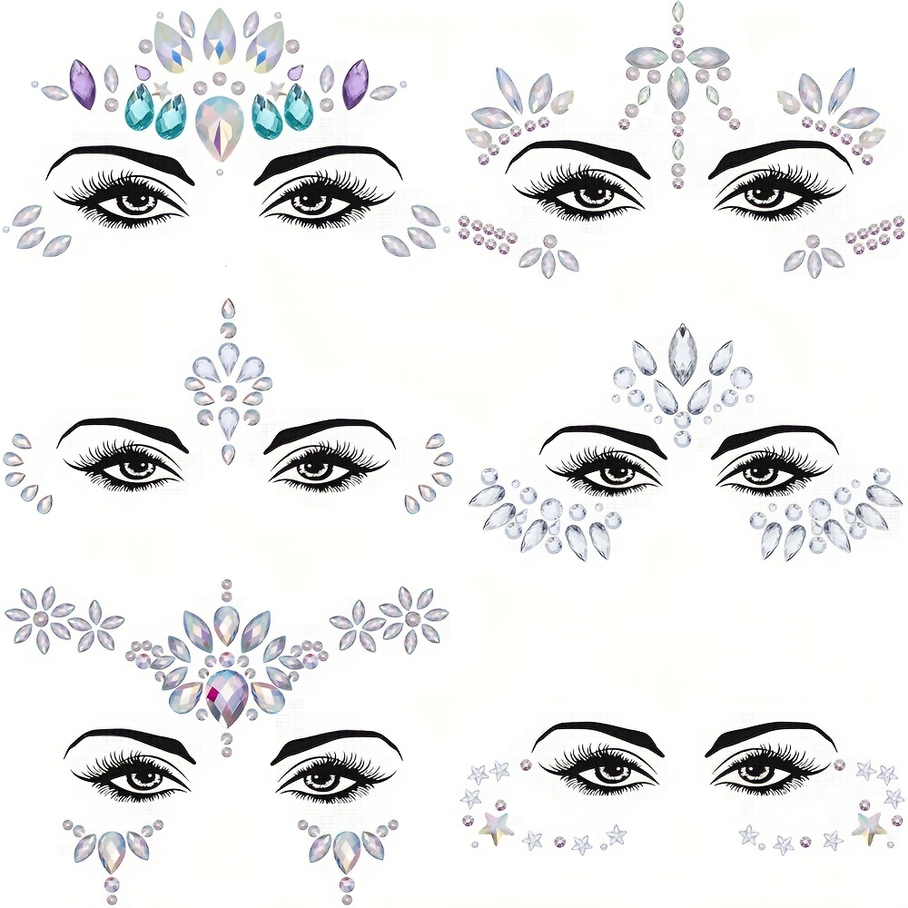 

Face Gems, Mermaid Face Jewels Festival Face Gems Rhinestones Rave Eyes Body Bindi Temporary Stickers Crystal Face Stickers Decorations Fit For Festival Party