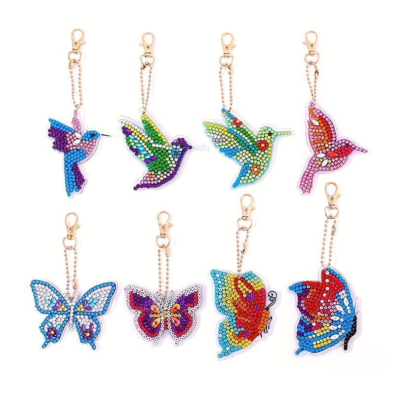 8PCS Diamond Painting Keychains Special Shape Double Sided