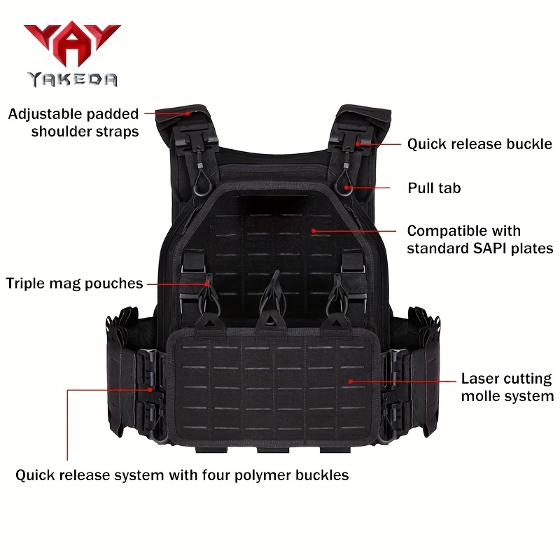 yakeda molle tactical vest waterproof and quick release for outdoor activities details 2