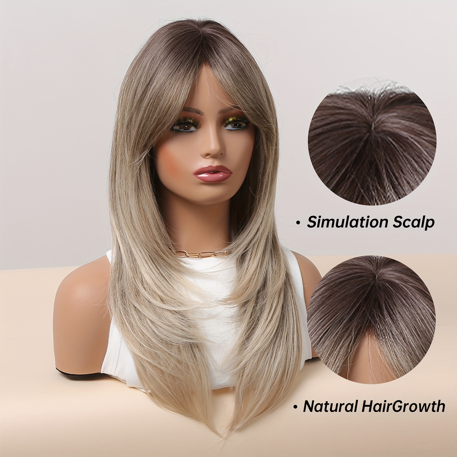 Blonde 55 88 Cm Long Straight Layered Wigs With Bangs