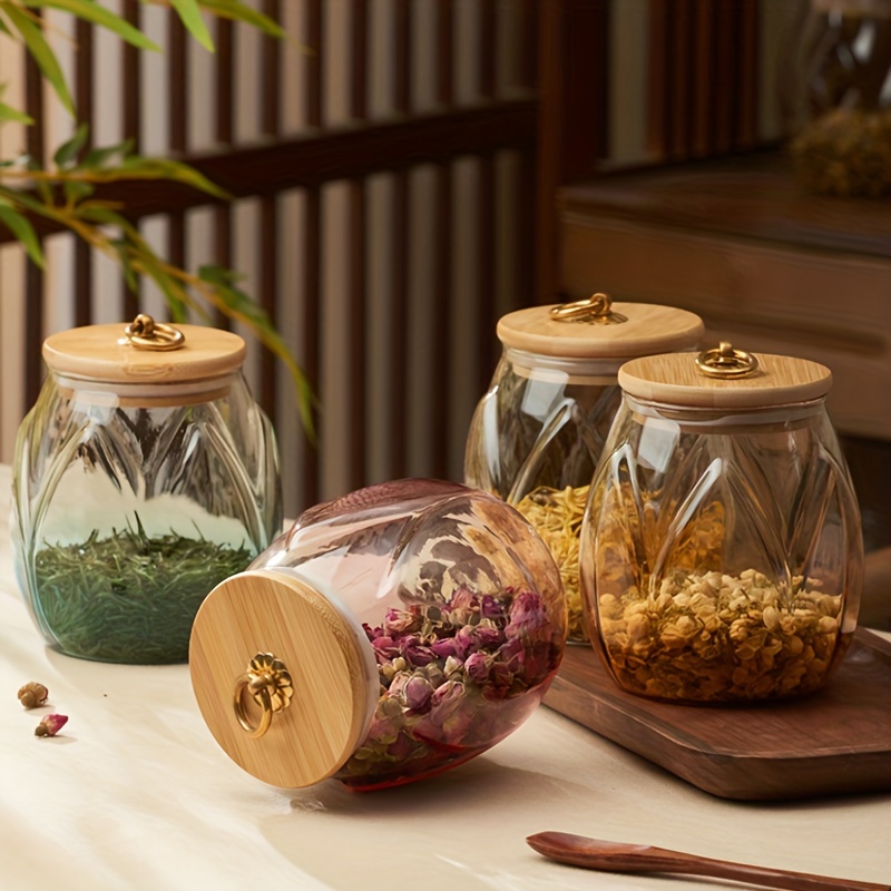 Glass Canisters With Airtight Bamboo Lids Kitchen Bathroom - Temu