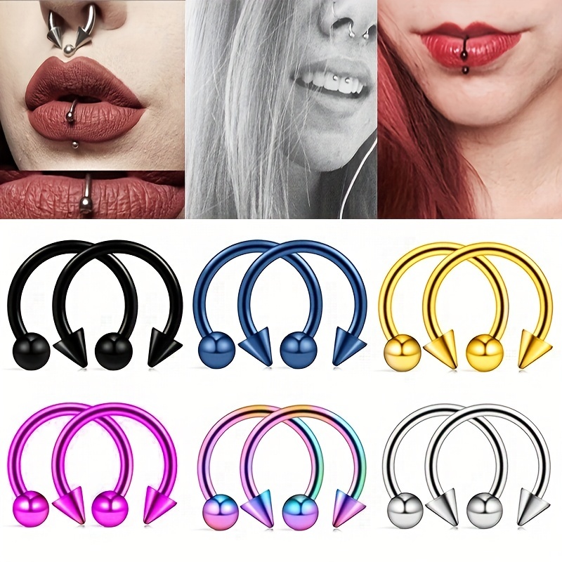 Horseshoe Stainless Steel Nose Ring, 2 Pcs Lip Stud Earrings