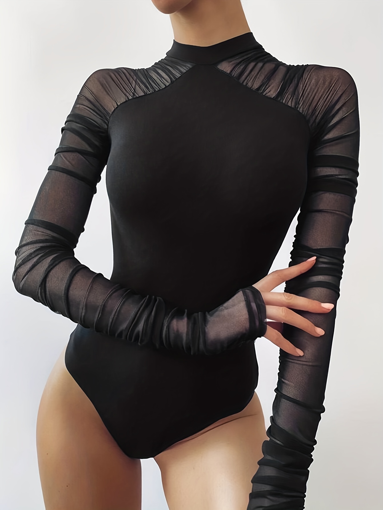 Body Cuello Simulado Malla Encaje En Contraste Body Elegante - Temu