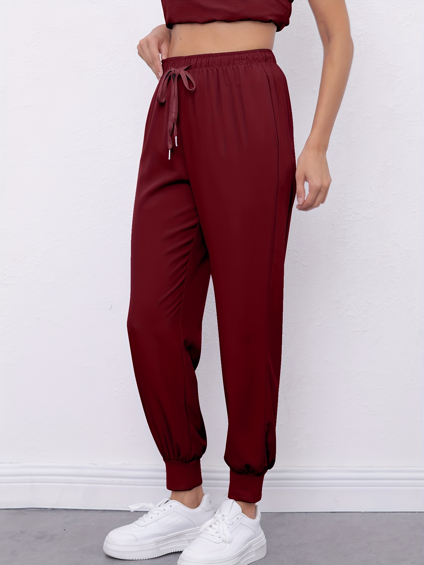 Drawstring High Waist Scrub Pants Casual Dual Pockets Jogger - Temu