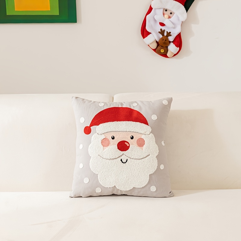 Hand Tufted Christmas Pillow Cover,embroidered Santa Cushion Cover