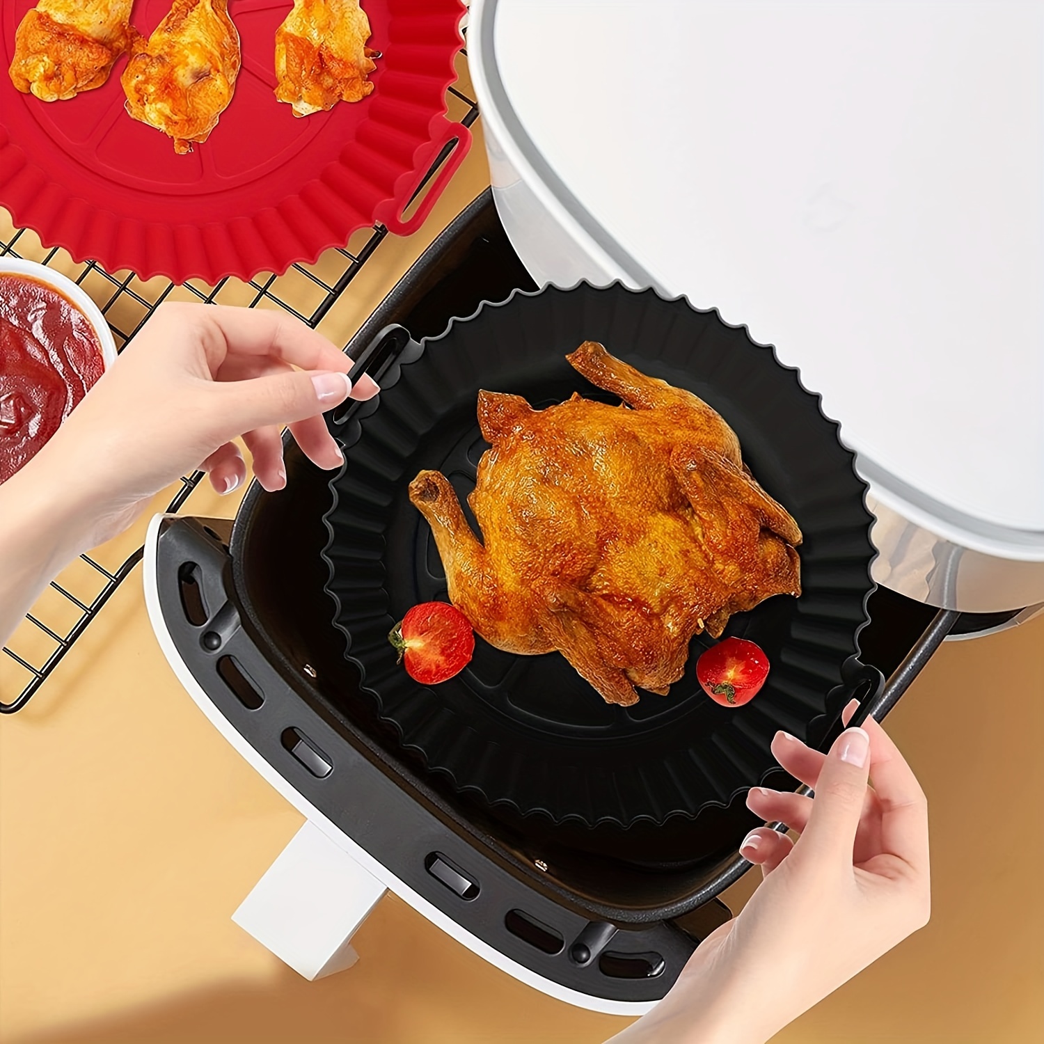 2 Pcs Air Fryer Silicone Pot 8 Inch Silicone Air Fryer Liners