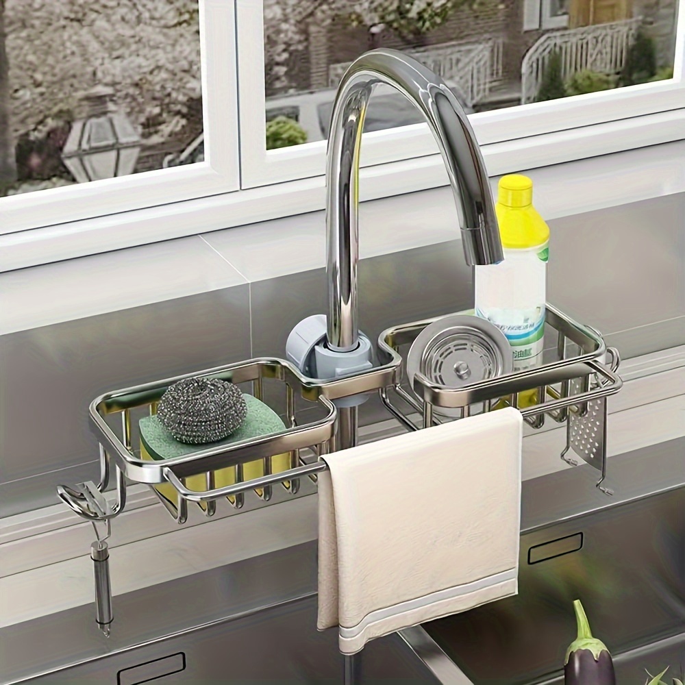 1pc Random Color Kitchen Organizer, Adjustable Snap Sink Sponge Holder,  Kitchen Hanging Drain Basket, Kitchen Gadget