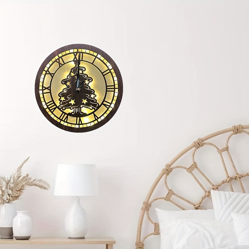 Retro Wooden Christmas LED Lamp with Clock Function