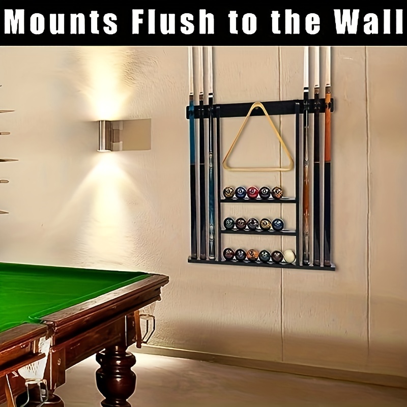 Wall-Mounted Billiard Pole Holder- Can Hold 6 Pool Cue Sticks And A Full  Set Of Balls, Billiard Table Accessories