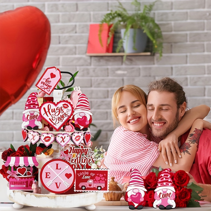 Valentine's Day Tiered Tray Decoration Set Wood Red - Temu
