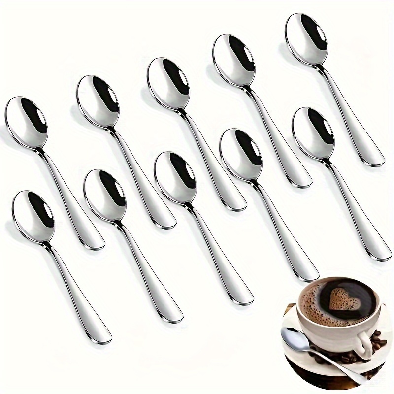 

6/10/12/24/30pcs Stainless Steel Mirror Polished Coffee Spoon, Dessert Spoon, Milk Spoon, Tea Spoon, Reusable Ice Cream Spoon, Suitable For Party Wedding, Kitchen Restaurant Supplies, Flatware