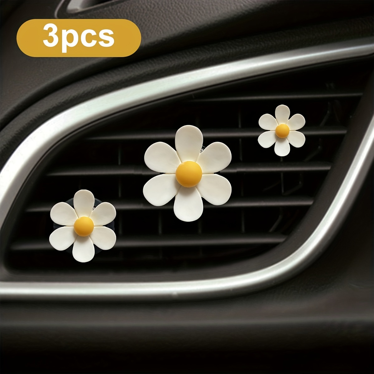 {3pcs Set} Sechsblättrige Blume Gänseblümchen Auto Klimaanlage Luftauslass  Aromatherapie Auto Parfüm Dekoration Clip (ohne Aromatherapie-Tabletten)