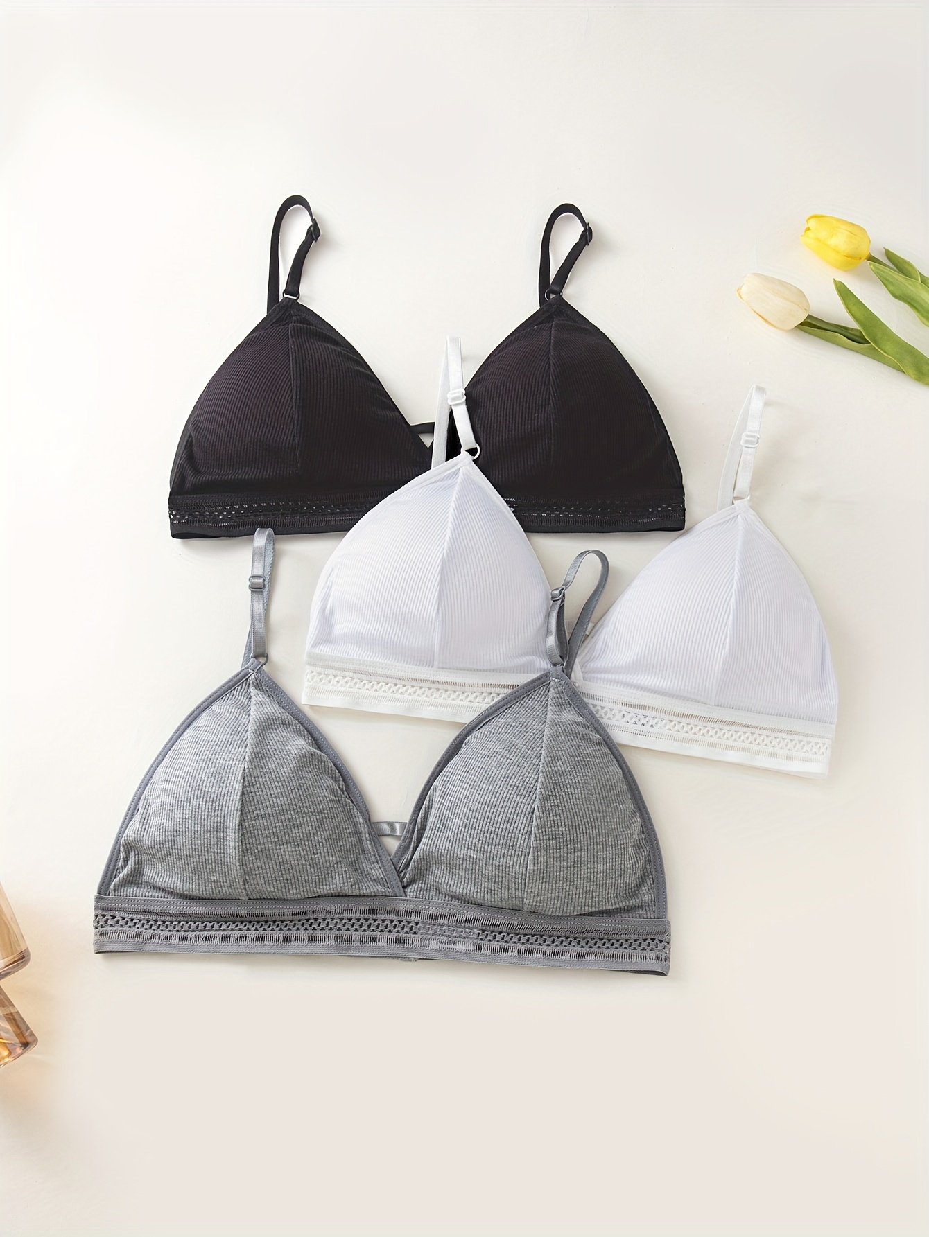 Simple Solid Ribbed Wireless Bra, Comfy & Breathable Bra, Women's Lingerie  & Underwear