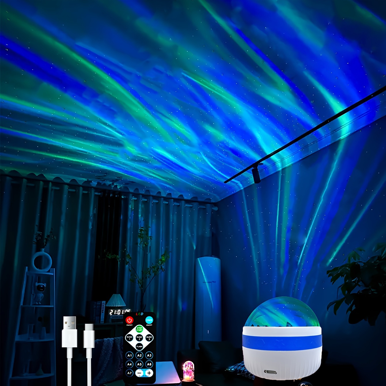 Lampe de projecteur - Northern Lights Aurora Projecteur pour chambre à  coucher, décor de salle de jeux, blanc