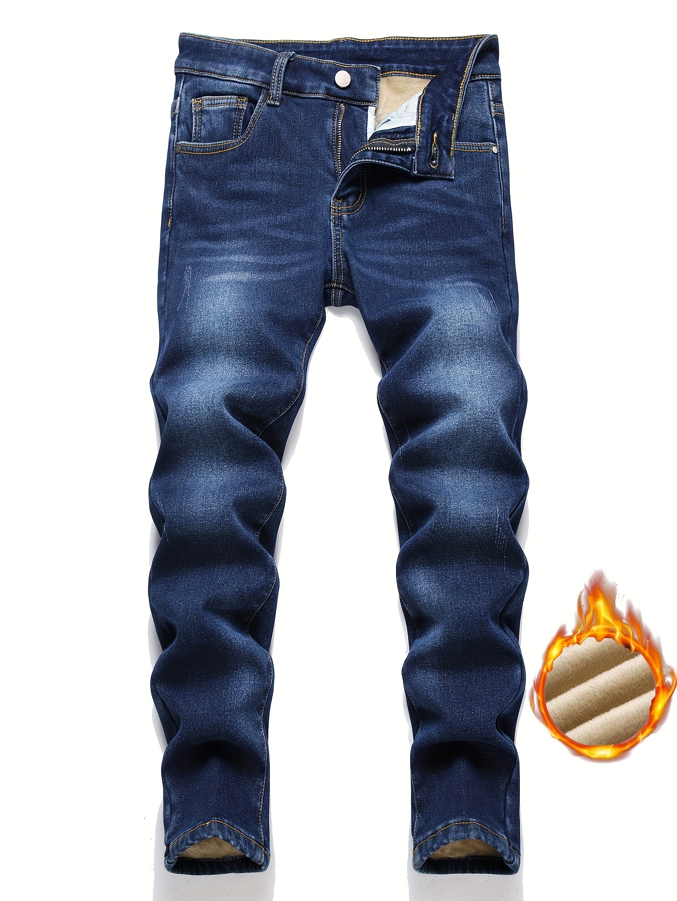 Kid's Warm Fleece Jeans Thermal Denim Pants Pockets Boy's - Temu Canada