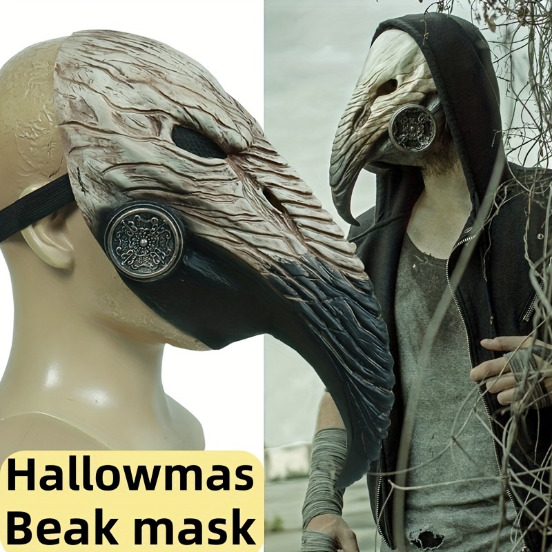Máscara de piel de médico de la peste estilo pájaro y capa para adultos,  pico de nariz largo, accesorios de disfraz de Halloween, máscaras de cuero