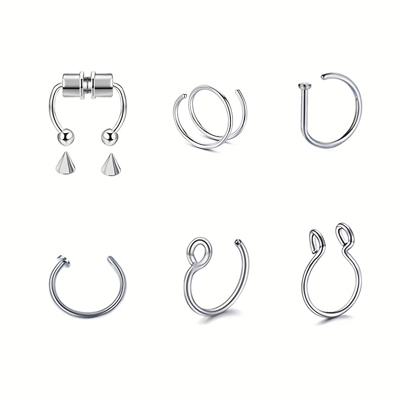 Trendy Men's Stainless Steel, No Pierce Nose Rings, Septum