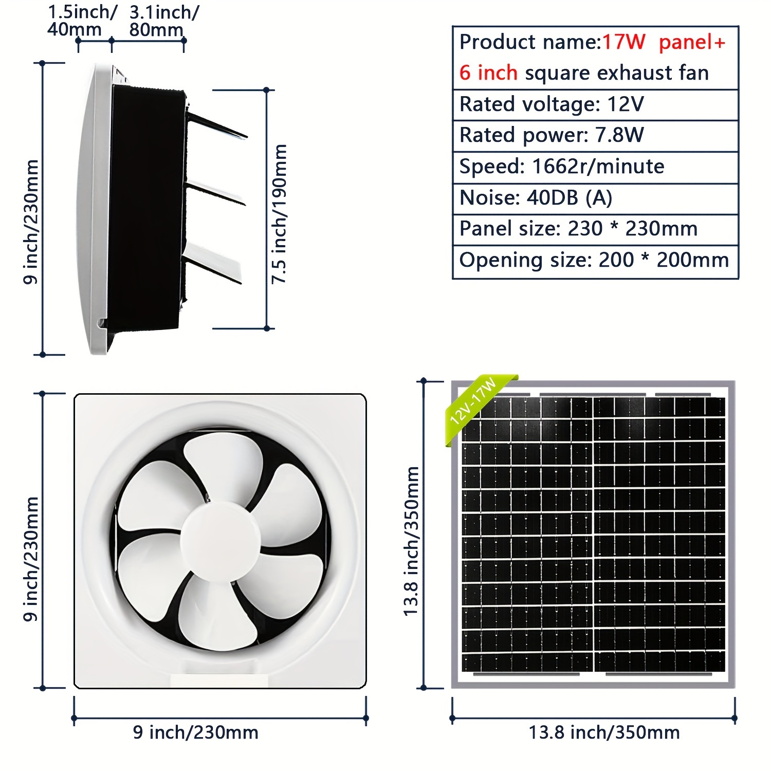 Ventilateurs d'extraction solaires, panneau solaire 17W avec ventilateur  solaire brushless de 8 pouces compatible avec la ventilation du hangar,  chic