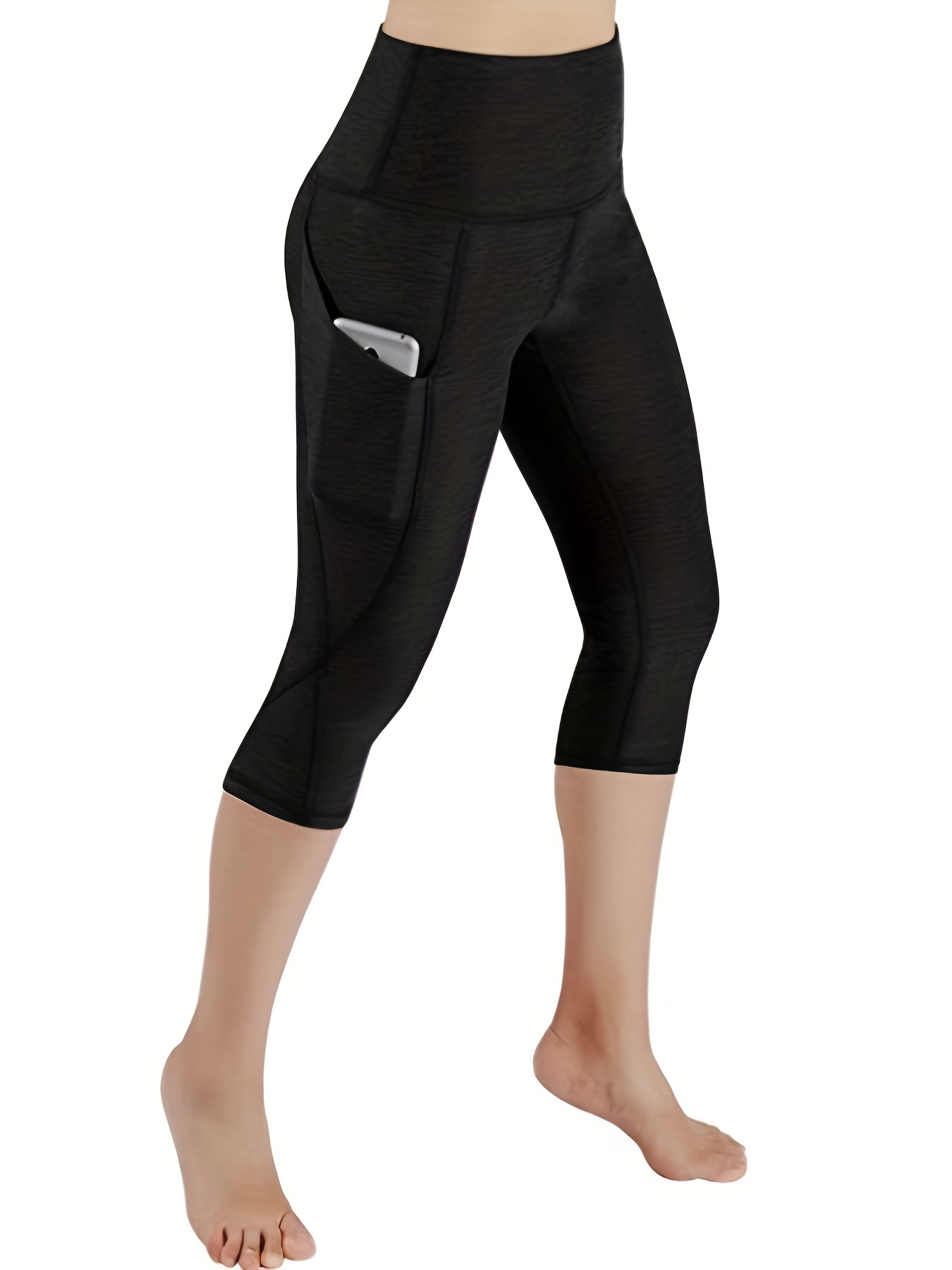 Women's Capri Yoga Pants Pockets Tummy Control Stretch - Temu