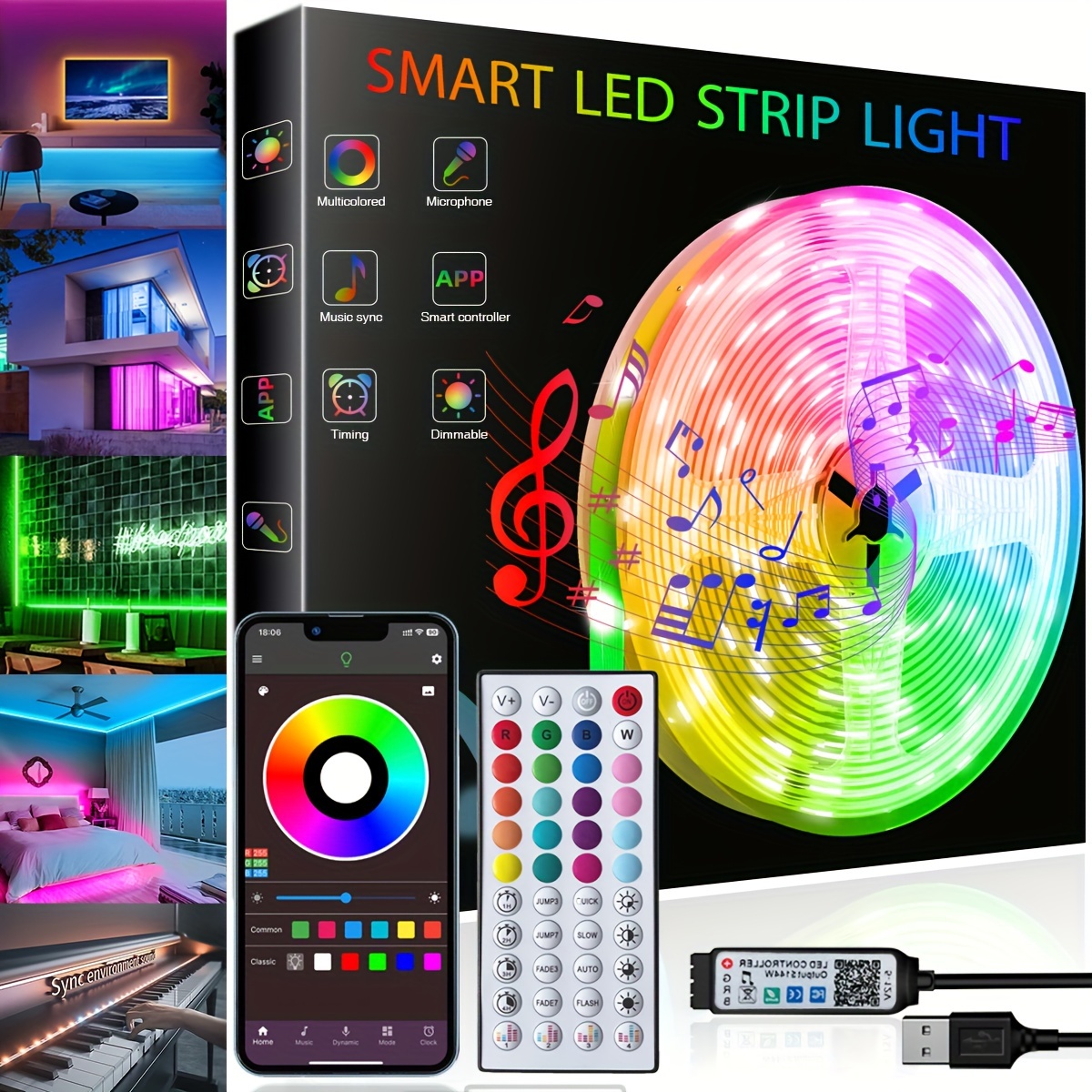 Smart Diy Led Light Strip, Rgb 2835 24 Keys Infrared + Remote Control Light  Strip, For Kitchen, Closet, Bedroom, Tv Backlight, Home Lighting, With  Battery - Temu