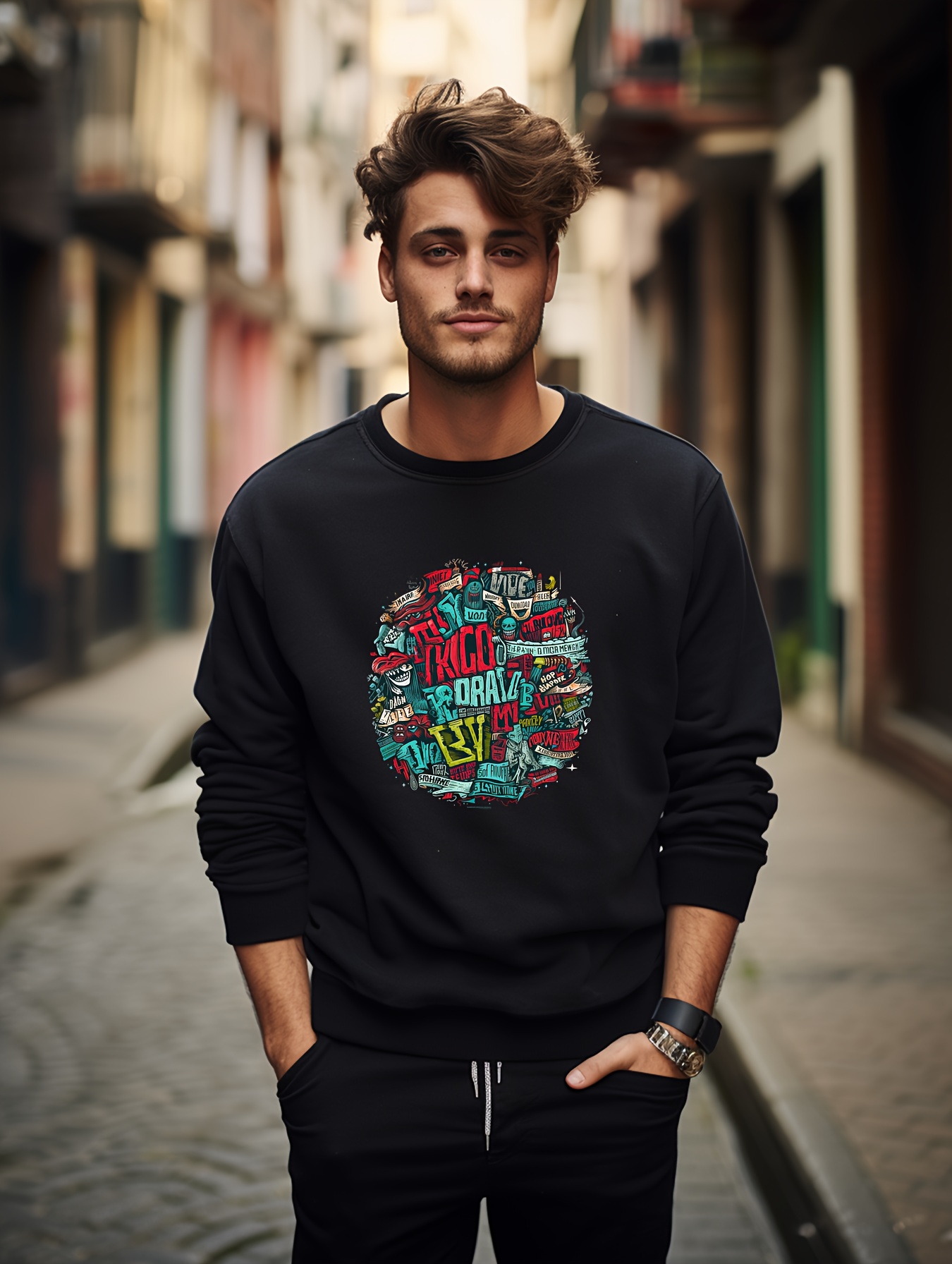 Letter Print Trendy Sweatshirt Men s Casual Graphic Design Temu