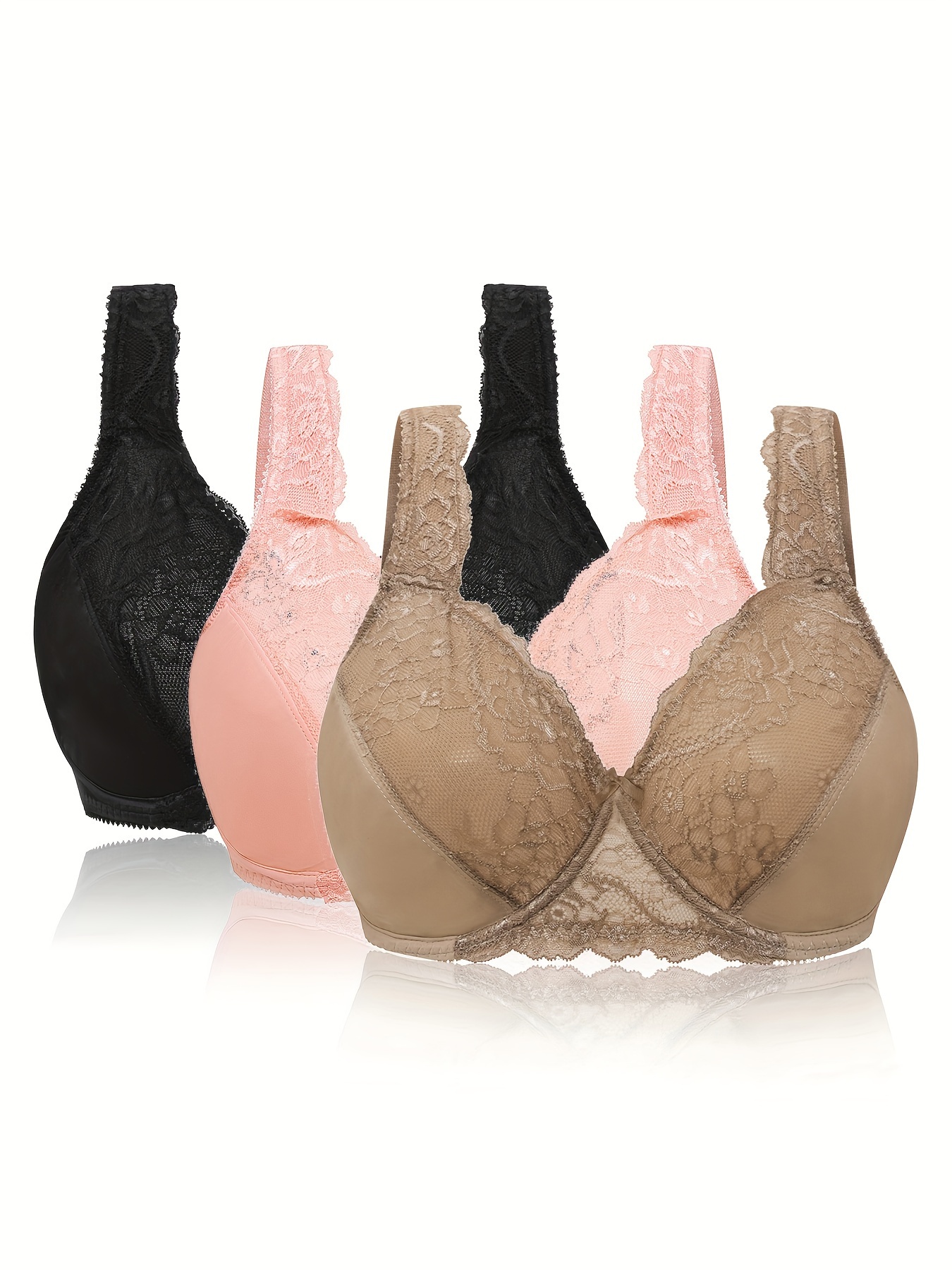 3pack Woman Padded Push-up Bras, Sexy Lace Cover Underwire