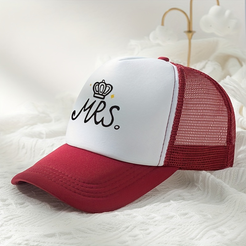 Mrs Crown Print Trucker Hats Color Block Trendy Mesh Breathable