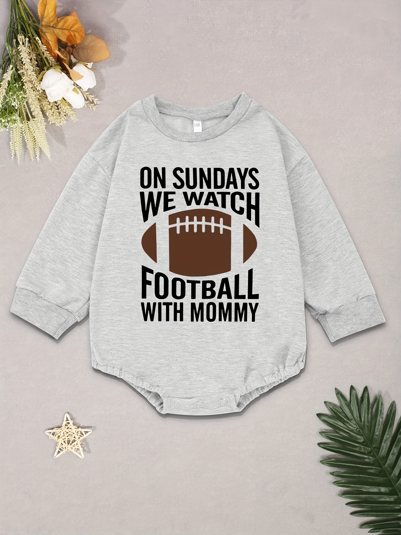 Funny Baby Football Sweatshirt Romper on Sundays We Watch Football with Daddy Onesie Long Sleeve Bodysuit Fall Outfit