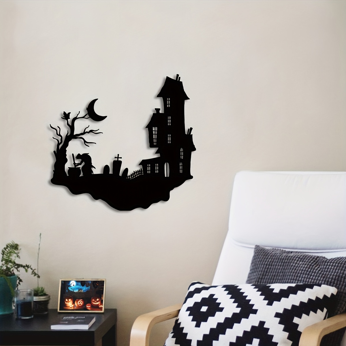 1pc halloween outdoor decorations black castle halloween decor metal cat silhouette yard signs for outside garden patio party decorations details 3