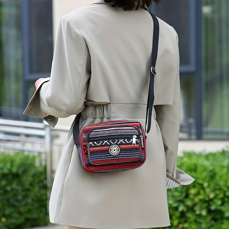 Vintage Design Square Shoulder Bag, Zipper Crossbody Bag, Women's