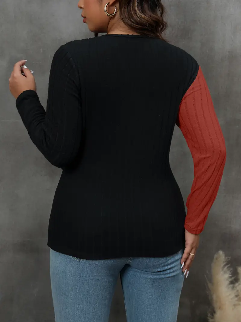 plus size casual sweater womens plus colorblock cross v neck long sleeve medium stretch jumper details 26