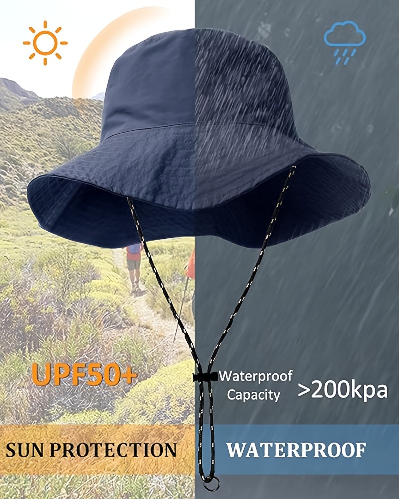 Outdoor Waterproof Bucket Hat Classic Solid Color Wide Brim - Temu