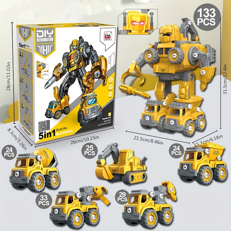 TOY Life Juguetes para niños de 3, 4, 5, 6, 7 años, vehículos de  construcción, robots transformadores, juguetes para niños, 5 en 1, juguetes  de