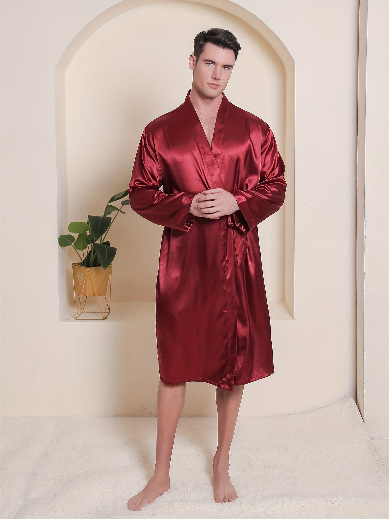Bata de color liso, cómoda, suave y moderna para hombres, pijamas caseros,  conjuntos de bata de noche después del baño