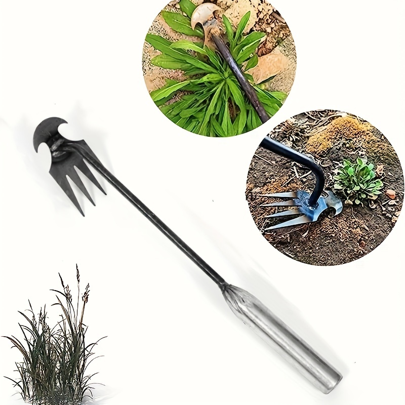 1 Set, New Weeding Artifact Uprooting Weeding Tool, Premium Manganese Steel Forged Weed Puller 4 Teeth Dual Purpose Weeder, High Strength Hand Remover Tool For Garden