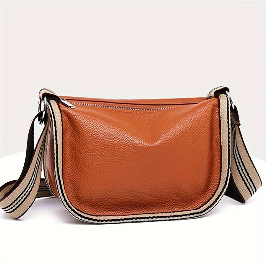 Litchi Pattern Wide Shoulder Strap Crossbody Bag, Autumn/winter