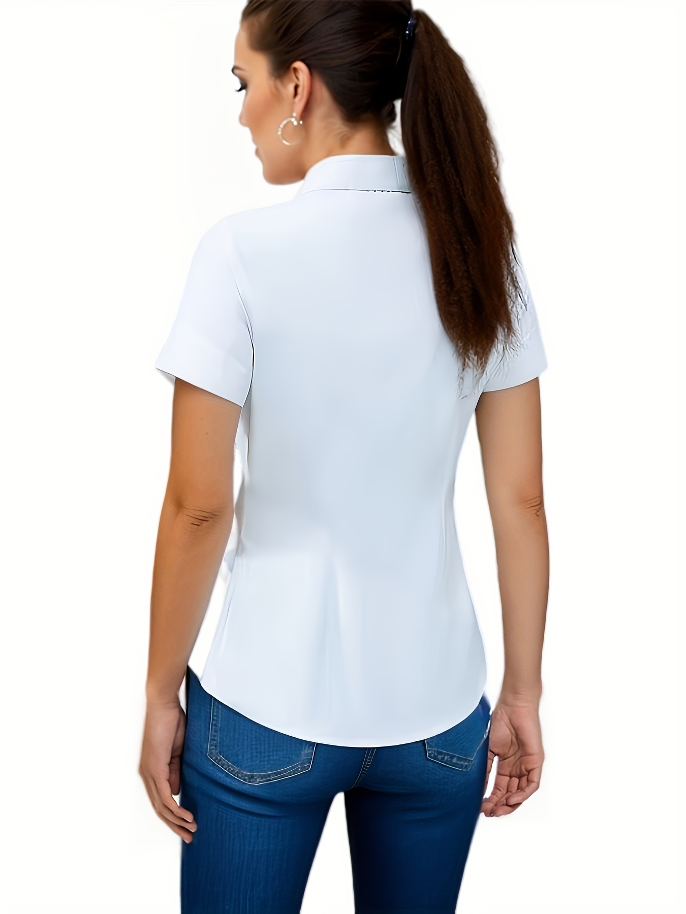 solid hidden button simple shirt versatile short sleeve shirt for spring summer womens clothing
