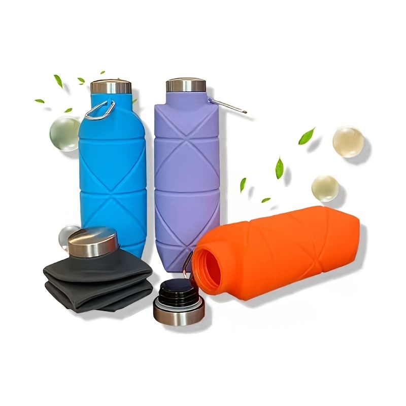  Nueva botella de agua portátil de silicona retráctil plegable  botella de café tazas herramientas de viaje al aire libre botellas  deportivas plegables (2.8 * 8.5 in) (púrpura) : Deportes y Actividades