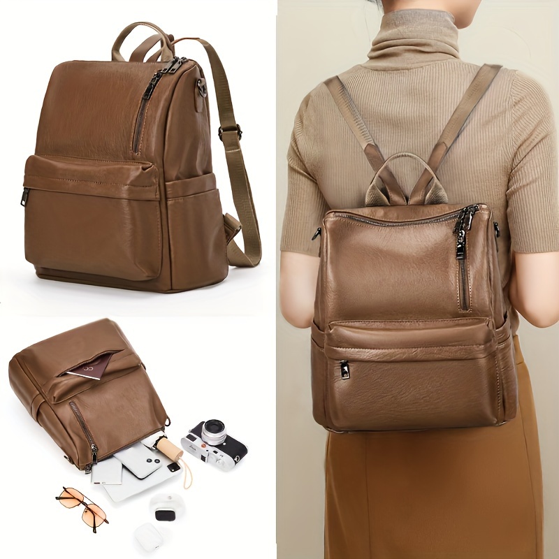  CHENC Mochila vintage impermeable de cuero marrón bolsa de viaje  hombre gran capacidad adolescente mochilas hombre ordenador portátil bolsa  (color : marrón) : Electrónica